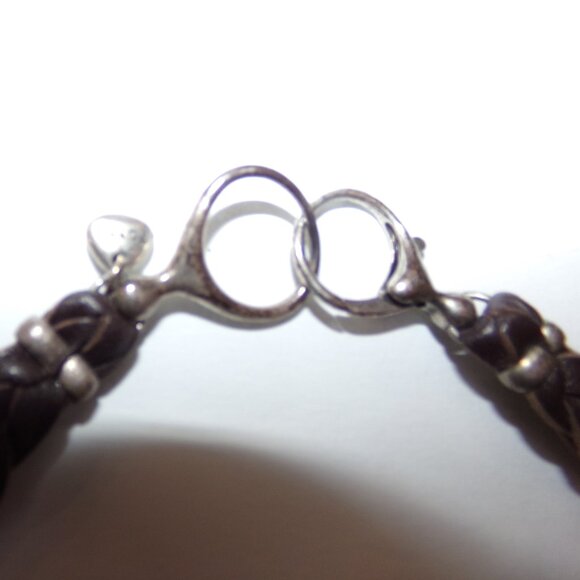 Fossil Flower Necklace Leather Silver Bronze Tone 16'' CZ Sparkle - Picture 9 of 12